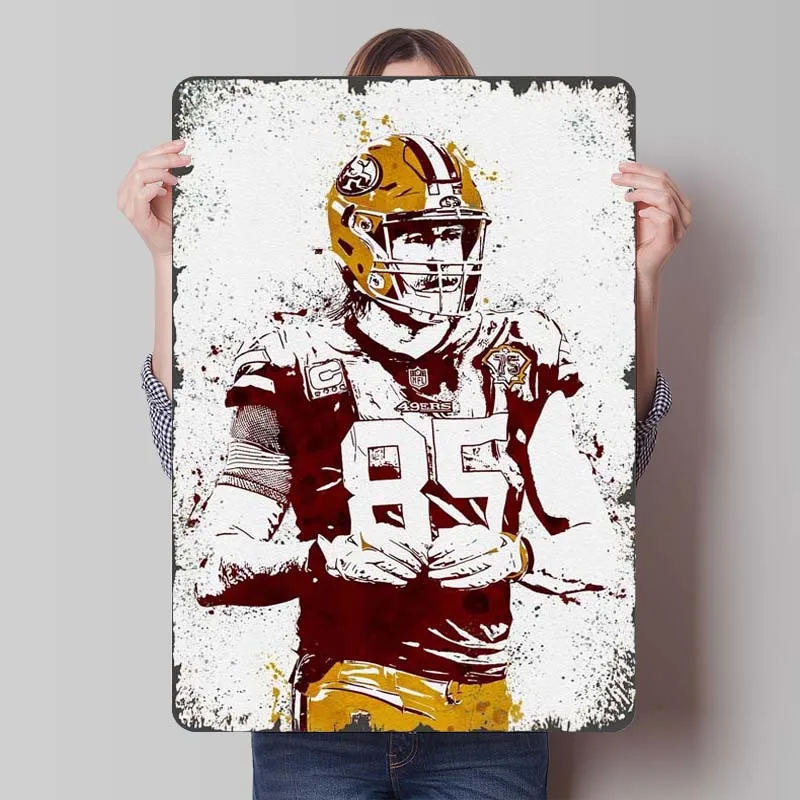 George Kittle Poster Football Marble Art Metal Signs Decor for Room Decor Items Aesthetic Home Interior Decoration Man Cave Wall