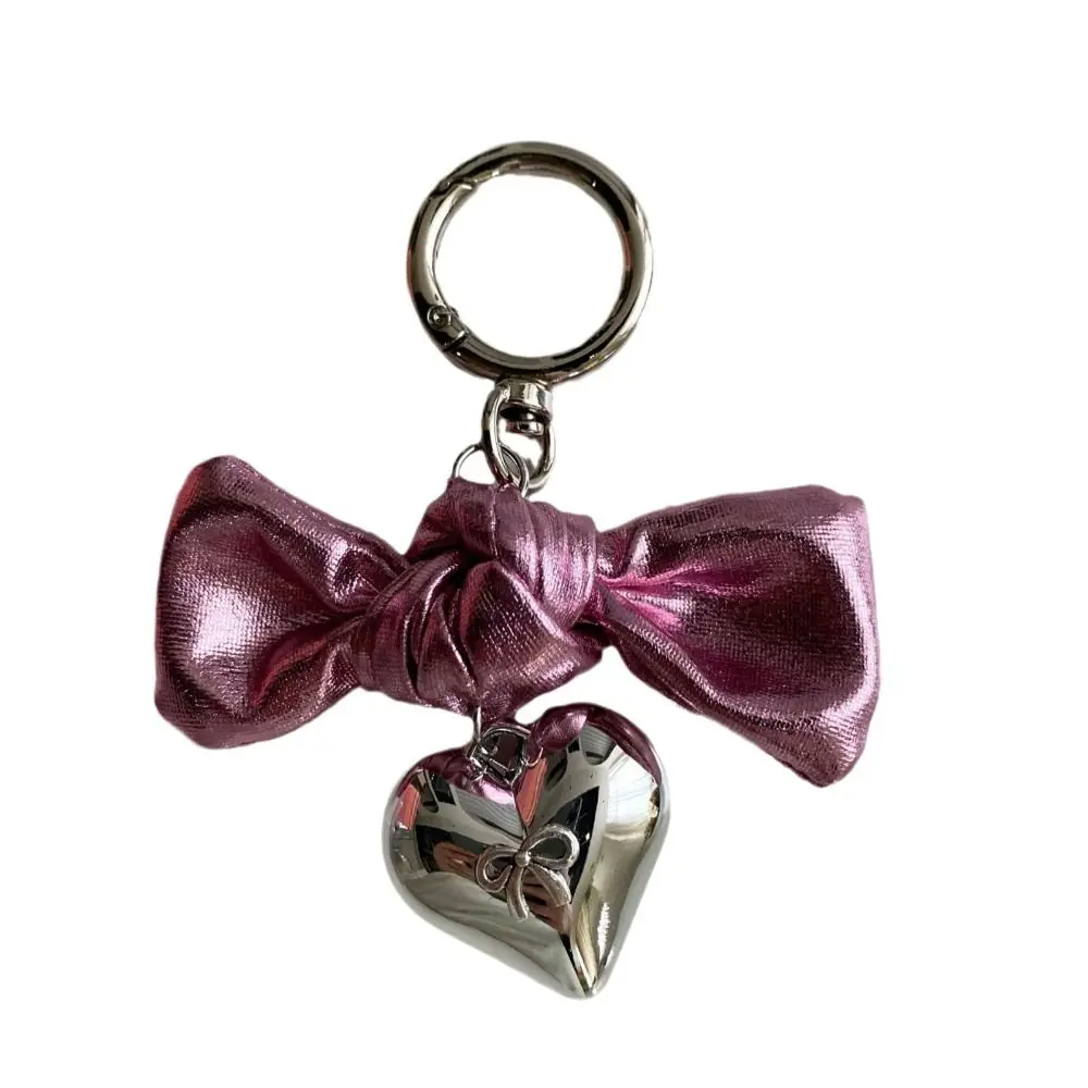 Phone Charms Pendant Bow Keychain Silver Keyring Heart Phone Chains Metal Heart Key Pendant Elegant Bowknot Bag Pendant