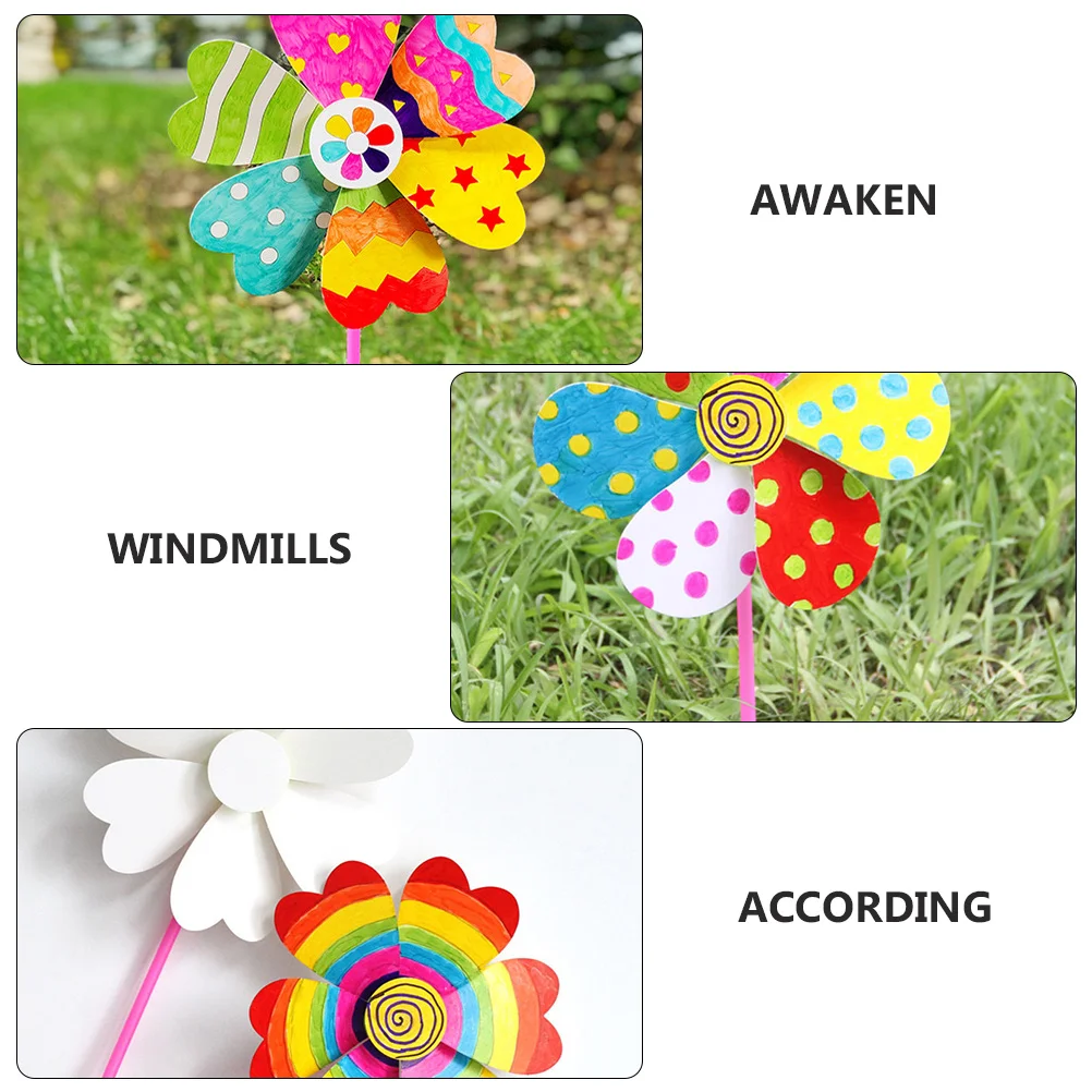 8 قطعة طواحين الهواء الورقية الفارغة الإبداعية دهان داي مجموعة رسم تعليمية للأطفال طاحونة فارغة اللوحة ألعاب تعليمية #3