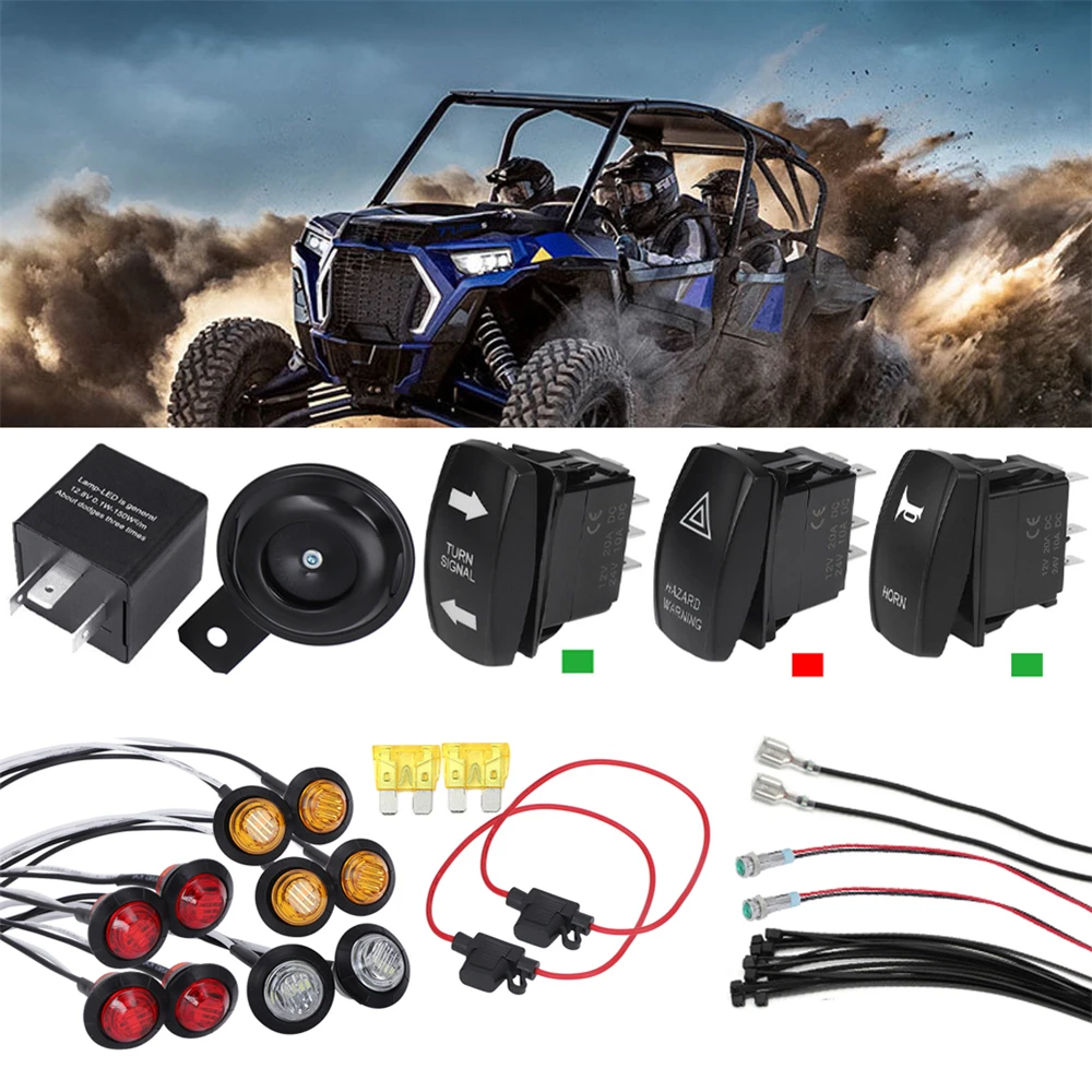 

Rocker Switch Turn Signal Kit Street Legal Led Light Horn Hazard Fit SXS UTV ATV
