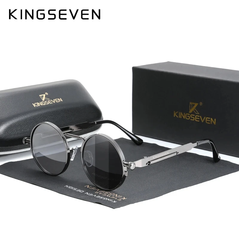 KINGSEVEN Gothic Steampunk Sunglasses Polarized For Men UV400 Blocking High Quality Glasses Women Round Frame Retro Eyewear