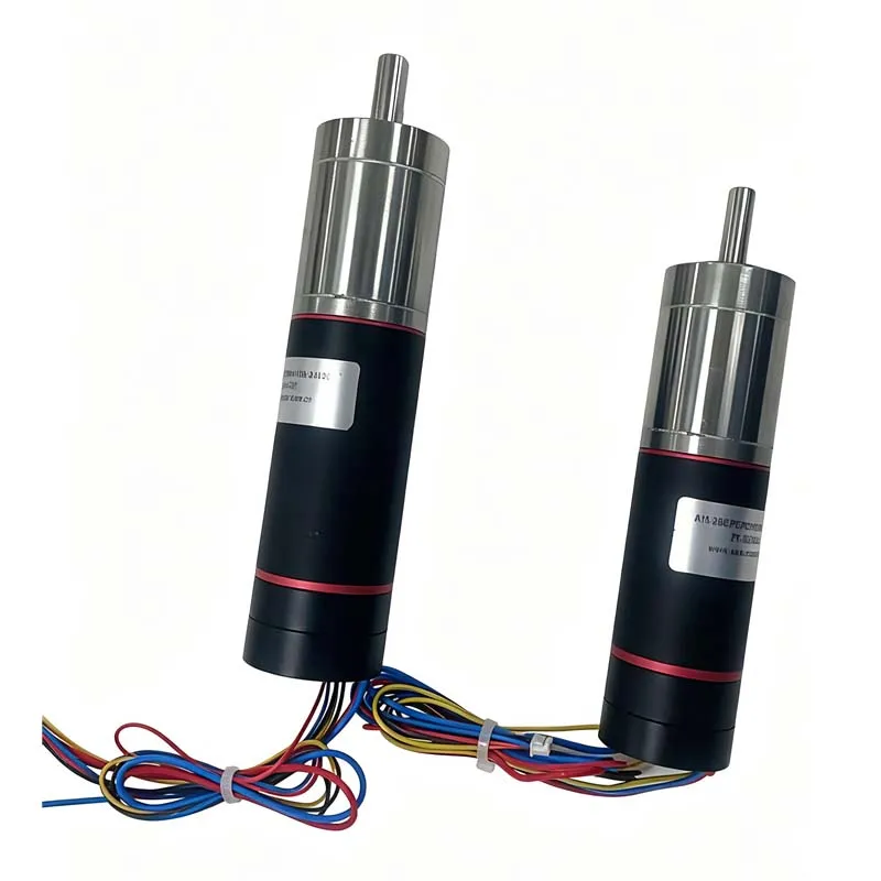DC service geared motor, metal casing black and silver small motor, equipped with cables