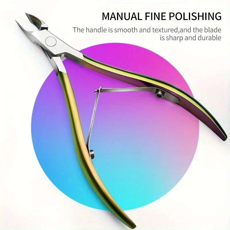 Electroplated Rainbow Handle Cuticle Trimmer 6mm Blade Dead Skin Nipper for Hands Feet with Nail File Sharp Efficient BeautyTool