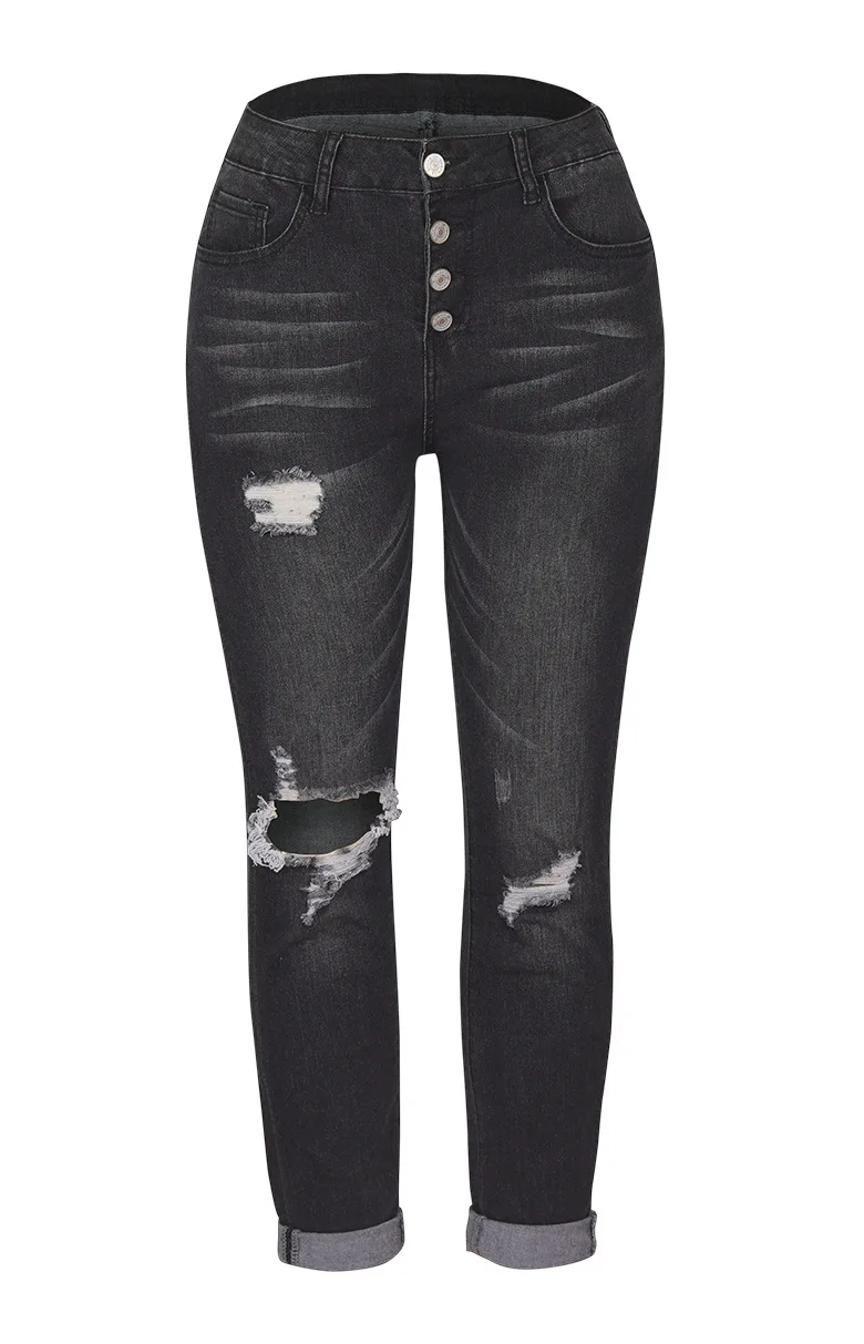 Mode Frühling und Sommer neue Damen bekleidung Tidian Stretch Wasch loch kleine Füße Street Style Jeans hose Frauen Jeans Dame