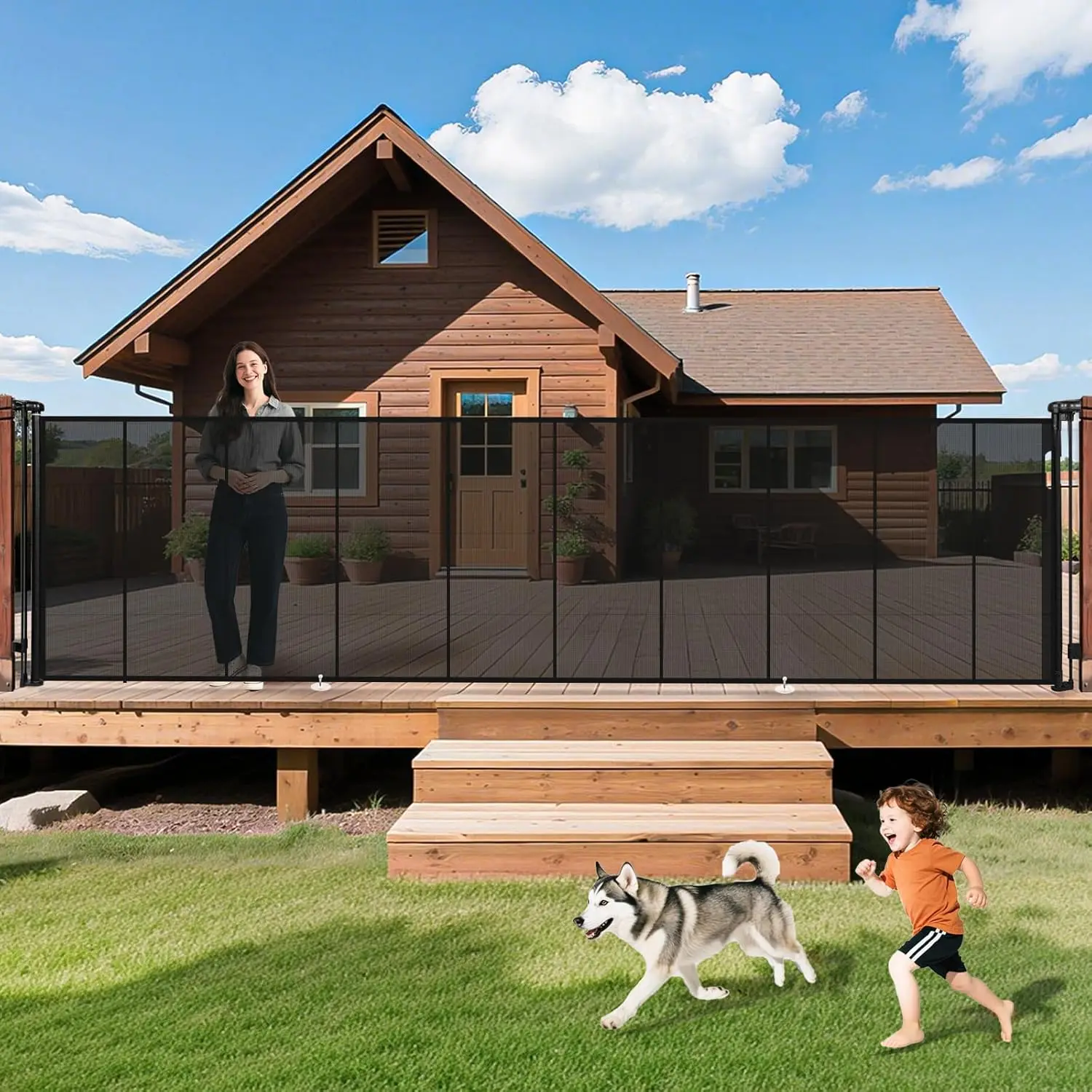 

275" Retractable Baby Gates Dog Gate Extra Wide, 52" Tall Child Pet Safety Gate with Reinforced Strips for Stairs, Long Mesh