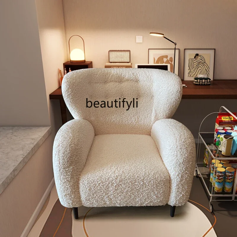 

Home Computer Chair Bedroom Girls Lamb Fleece Leisure Sofa Chair Single Chair