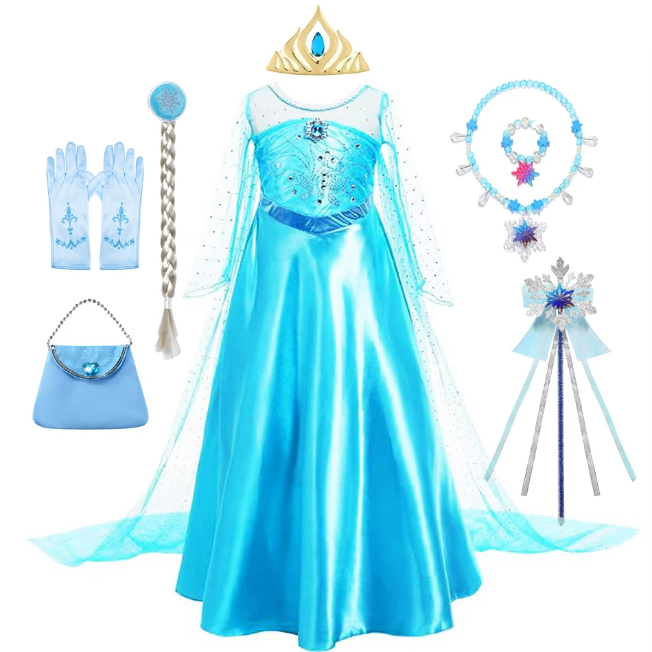 Elsa Dress for Girl Kids Princess Costume Dress Girls Charm Party Gown Halloween Cosplay Clothes 4 5 6 7 8 9 10 Years