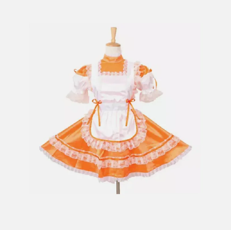 

Sissy Maid Orange Satin Lockable Dress Cosplay Costume tailor-maid