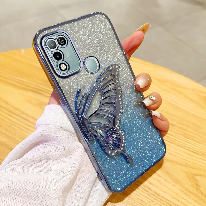 

For Infinix Hot 10 Play Phone Case Infinix Hot 11 Play Case Glitter Butterfly Quicksand Smart 5 2021 Back Cover Hot10 Hot11 Play
