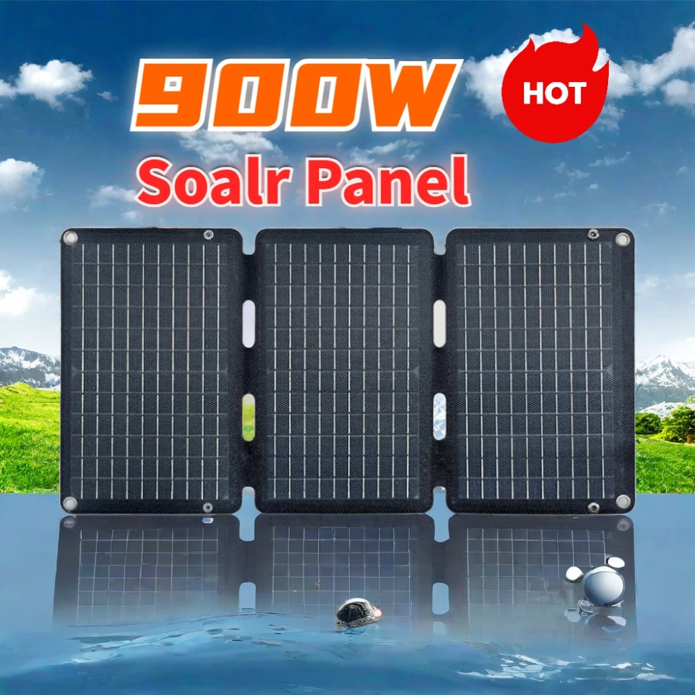 

900W Solar Folding Panel Portable Bag USB Output Solar Charger Outdoor Power Business Trip Hiking Camping Phone Power Generator