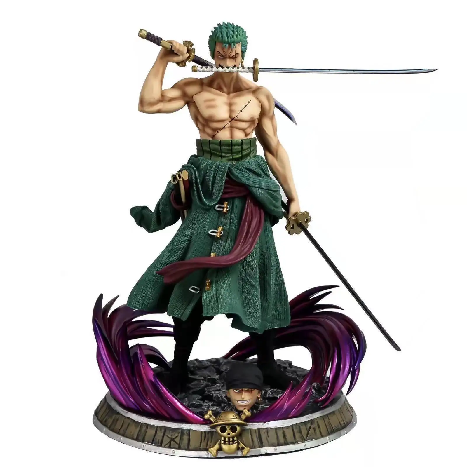 One Piece Jumbo Phantom Zoro Due sculture a testa incluse Figura anime Modello Collezione di statue Decorazione desktop Ornamento