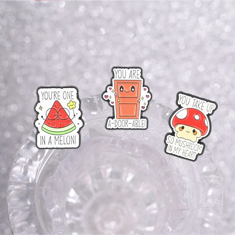15style Fun Cartoon Puns Enamel Pin Cabbage Mushroom Bee Brooches Strong Gecko Dog Horse Broccoli Badge A-door-able Jewelry Gift