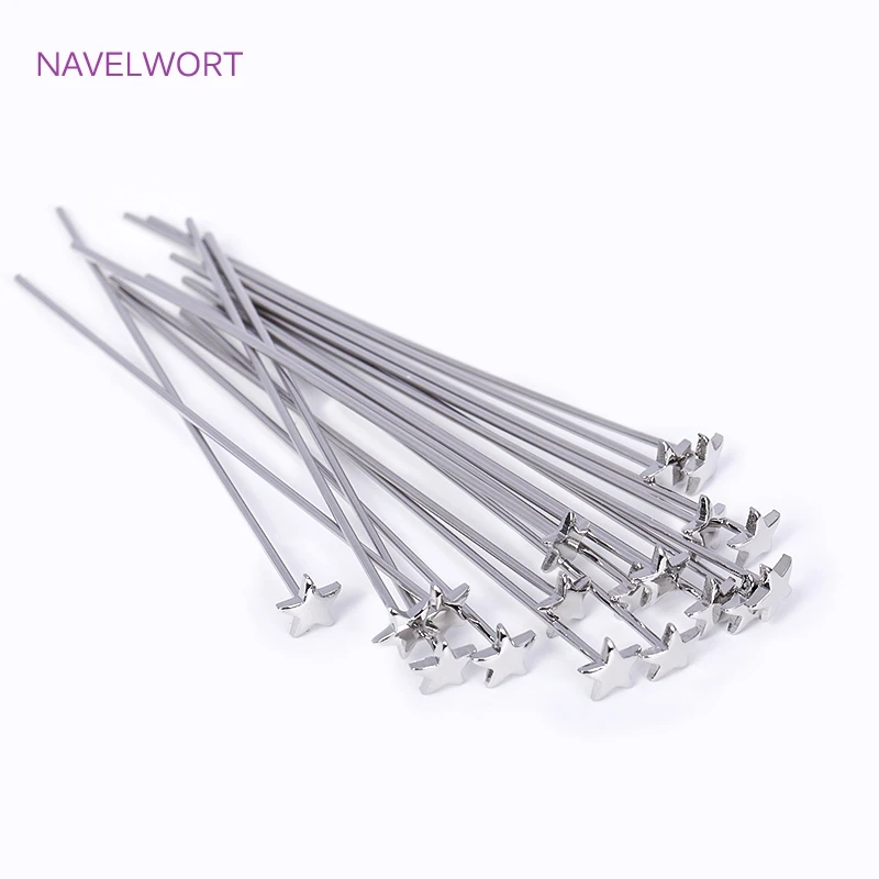10/20/30Pcs 0.7mm*50mm 18K Gold Plated Heart/Star Shaped Flat Pin For Beads，For DIY Jewellery Making High Quality Pin Wholesale