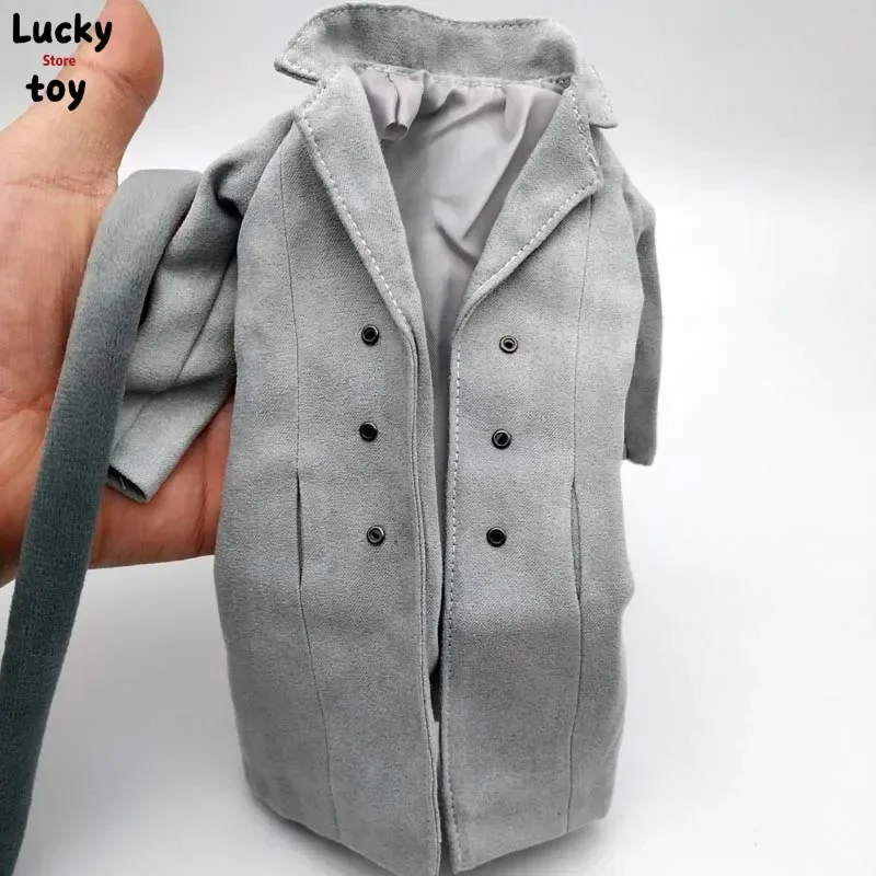 Grey 1/6 Scale Korean Windbreaker with Scarf Fashion Coat Model for 12in Action Figure Doll Accessory