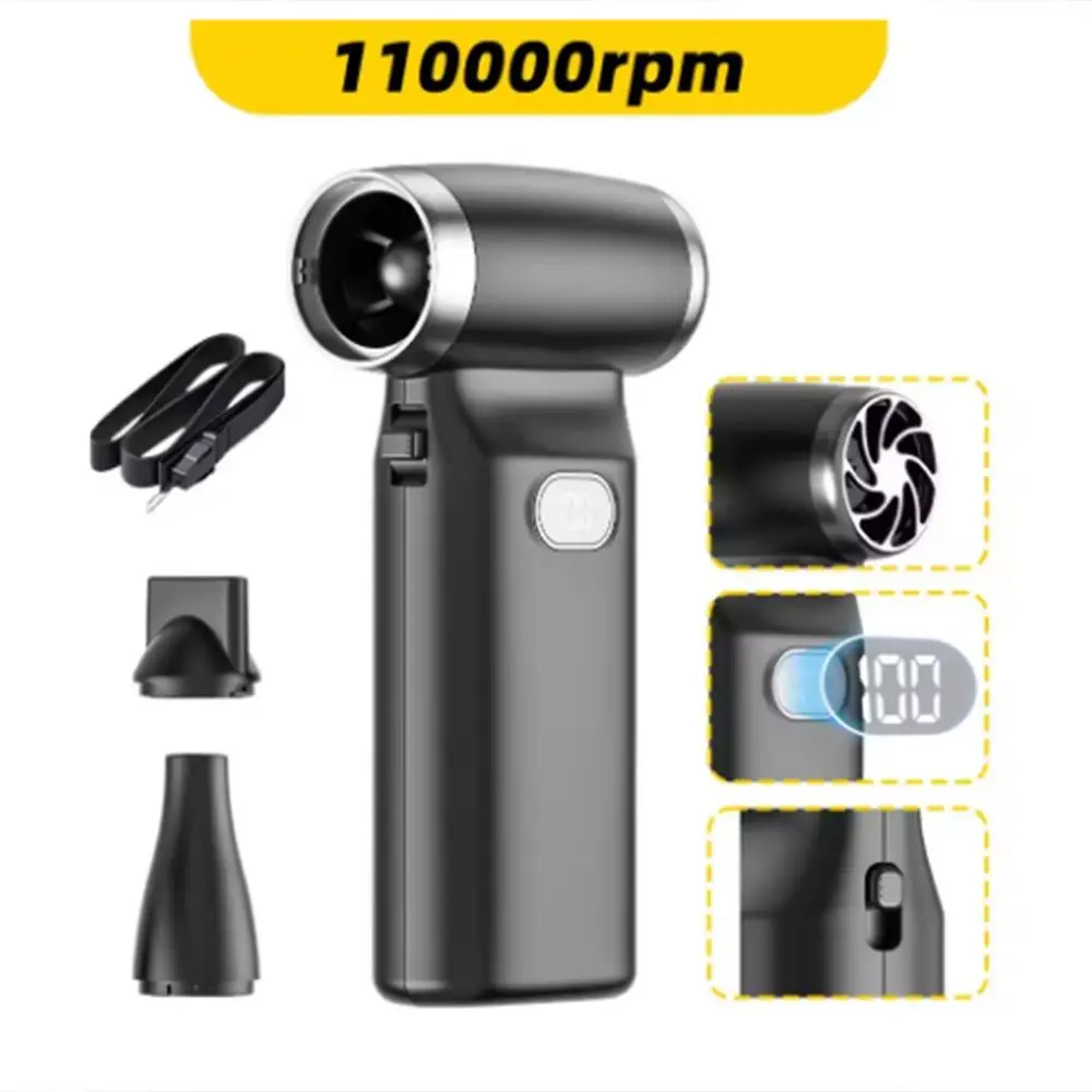110000 دورة في الدقيقة مروحة يدوية محمولة ED شاشة ديجيتال 100 سرعات الرياح مروحة توربو صغيرة عنيفة قابلة للشحن متعددة الوظائف