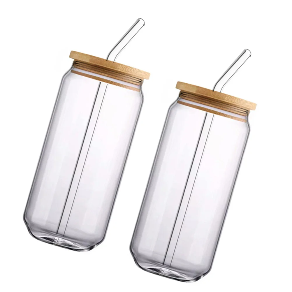 

Glass Can Water Cup Drinkware 2 Sets Beer Mug Drinking Glasses Lids Toddler Cold Heat Resistant Milk Straw