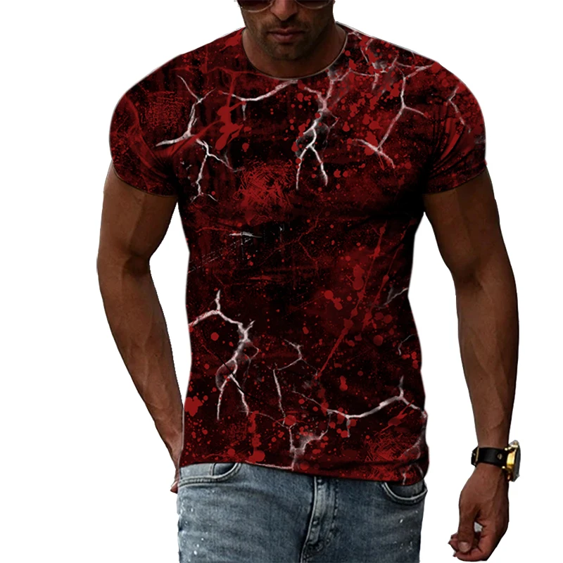 Summer Men\'s Red Vintage Alternative Creative T-Shirt 3d Printed O Collar Short Sleeve Fashion Casual Street Large Size Top