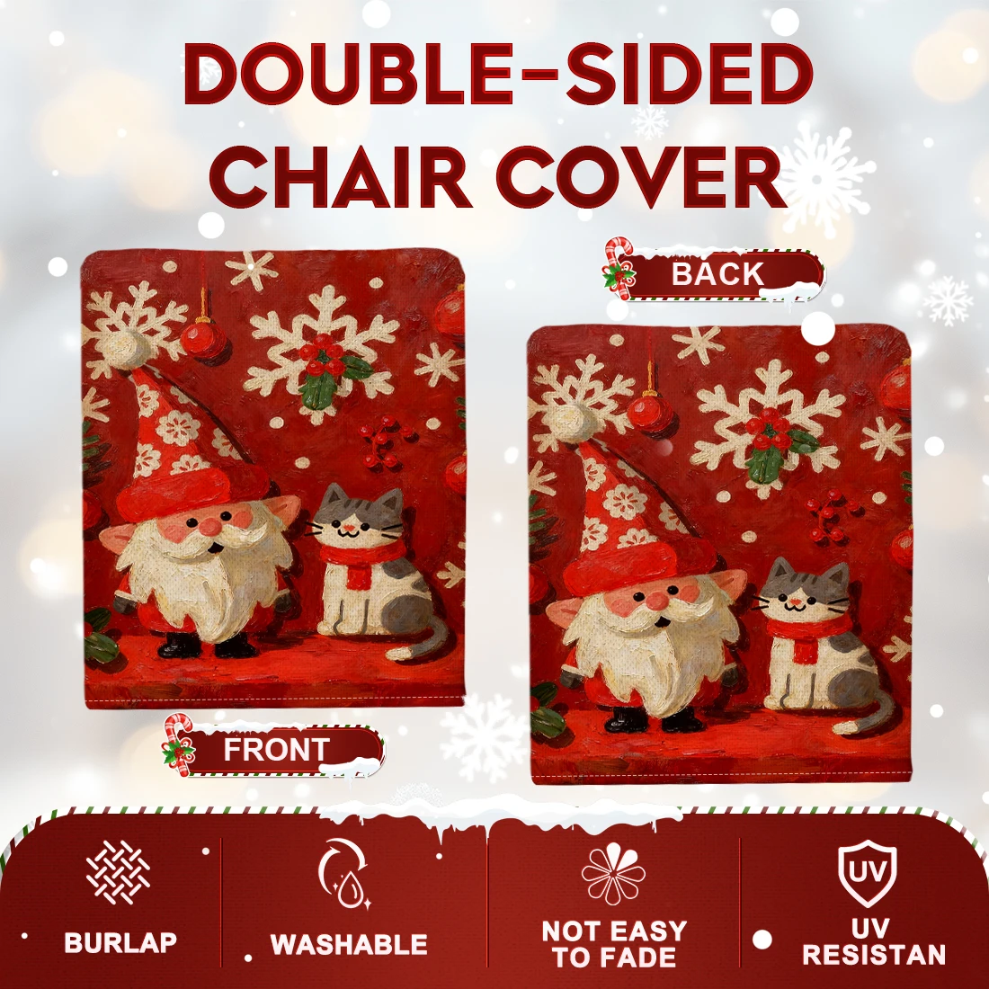 Retro Christmas Dwarf Cat Chair Cover Slipcovers Set of 2/4/6 100% Polyester Dining Room Office Banquet Chair Protective Cover