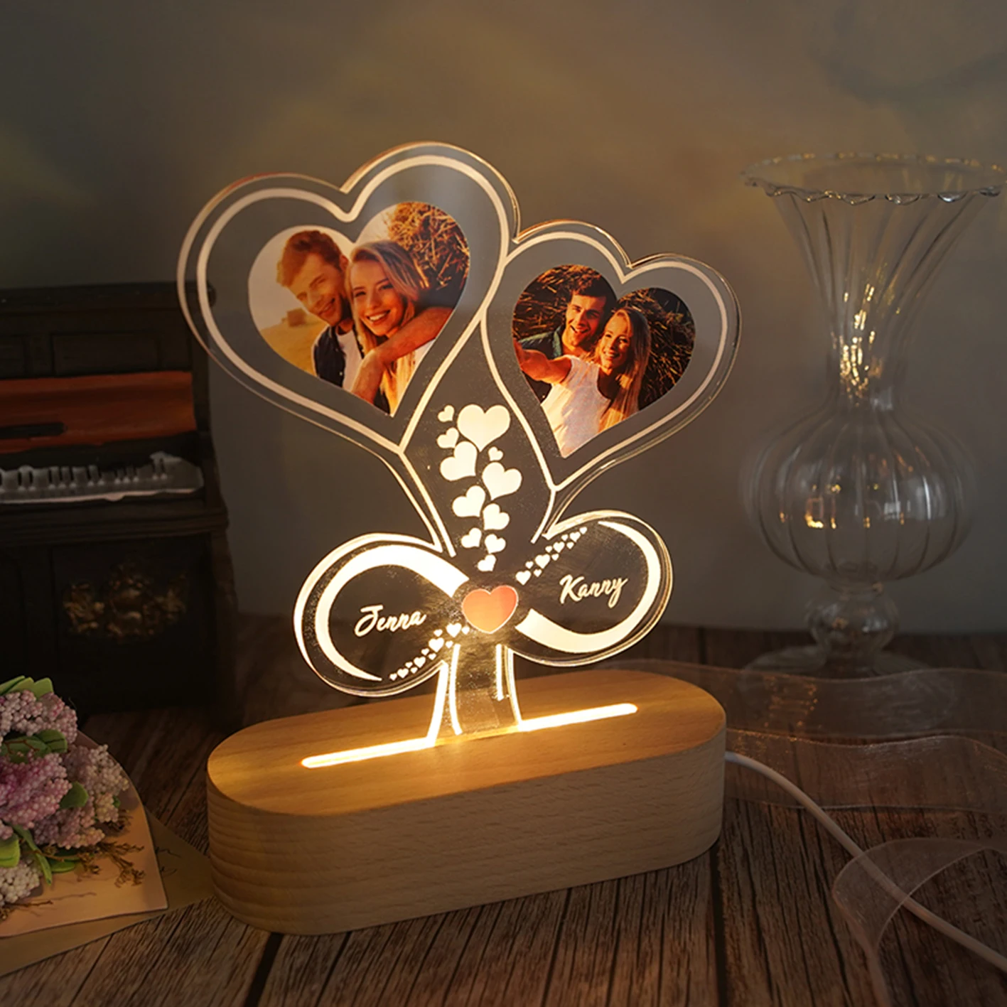 Custom Photo Night Light Engraved 3D Lamp With Photo Gift For Her Engagement Gift Couple Personalized Anniversary Gift Bedroom