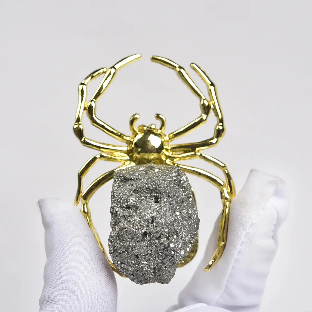 1PC Natural Pyrite Spider Scorpion Shaped Ornaments Reiki Healing Crystal Halloween Garden Home Decor Creative Gifts