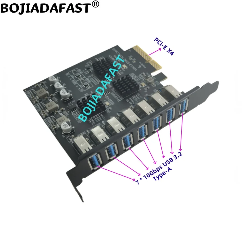 PCIe X4 PCI-E 3.0 4X to 7 * 10Gbps USB 3.2 Type-A Connector Adapter Expansion Riser Card ASM3142