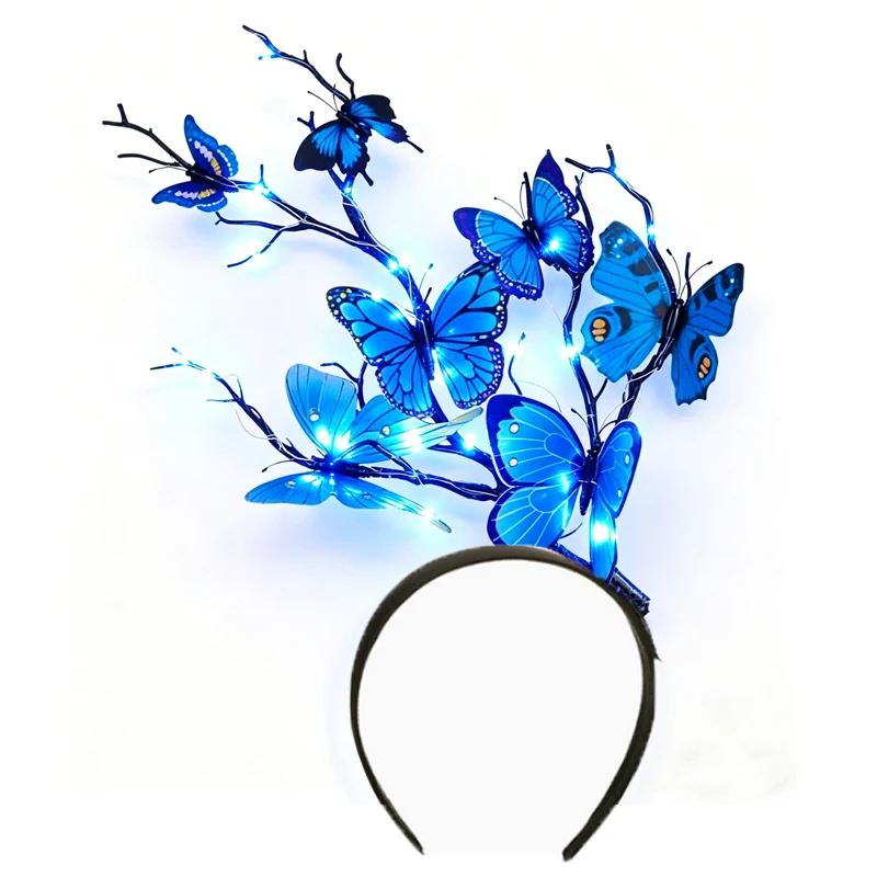 

LED Light Up Butterfly Branch Headband, Glowing Forest Fairy Headpiece, Perfect for Music Festival, Halloween & Rave Outfit