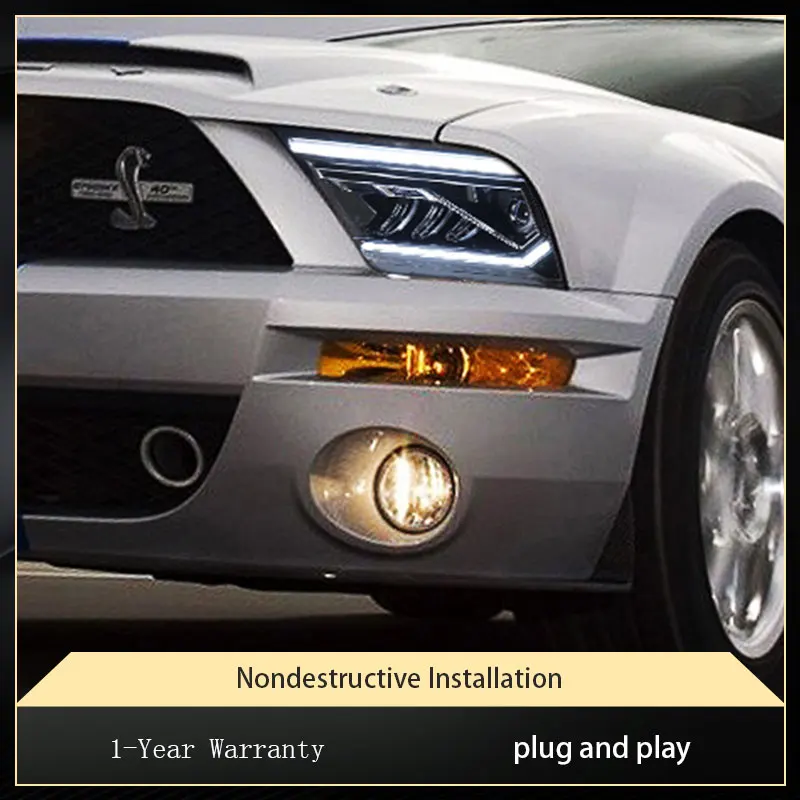 Car Lights For Ford Mustang 2005-2009 Classic Style Headlight Assembly Upgrade LED DRL Projector Lens Dynamic Front Accessories