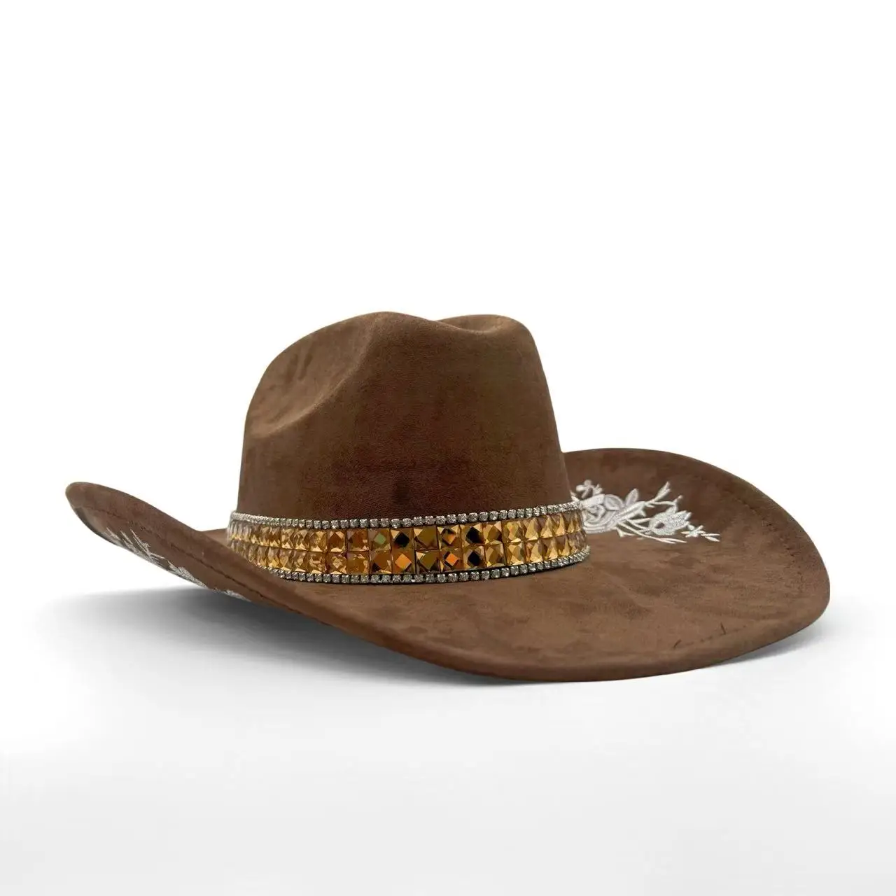 HongLuan Brown Glitter Costume Hat Adult, Cowboy Hats Rhinestone for Woman, Cowboy Cosplay Female Accessories & Cowgirl Cap