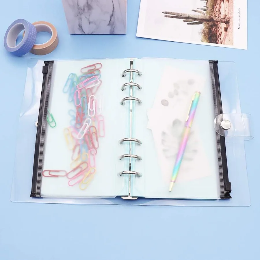 12pcs A6 Binder Pockets Cash Envelopes Black Zipper Pouch Loose Leaf Bags 6 Hole PVC Zip Folder for 6Ring Budget Binder Inserts