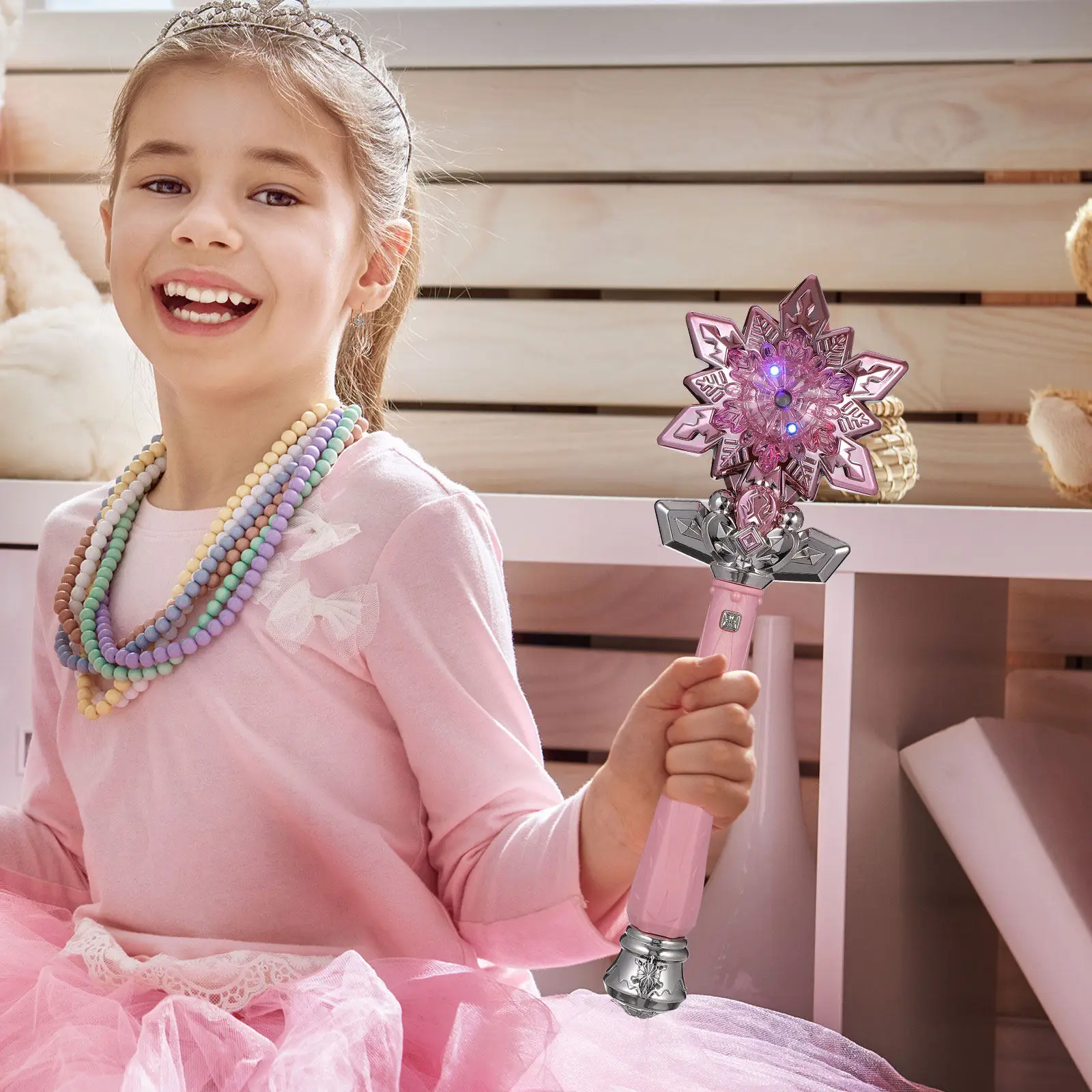 

Light Up Snowflake Wand for Children Mist Spray Feature Soothing Melody Vibrant LED Lights Princess Dress Up Party Accessory