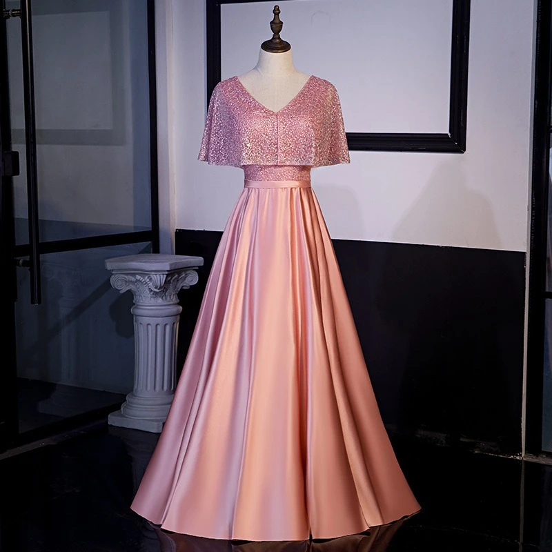 Fashionable New Chorus Dress Women's Evening Dress Elegant Long One Shoulder Drifting Sleeves V-neck Host Dress Performance