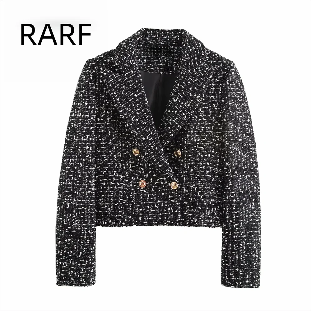 

2024 Autumn/Winter New Small Fragrant Texture Double breasted Coarse Hemp Short Suit Jacket for Women