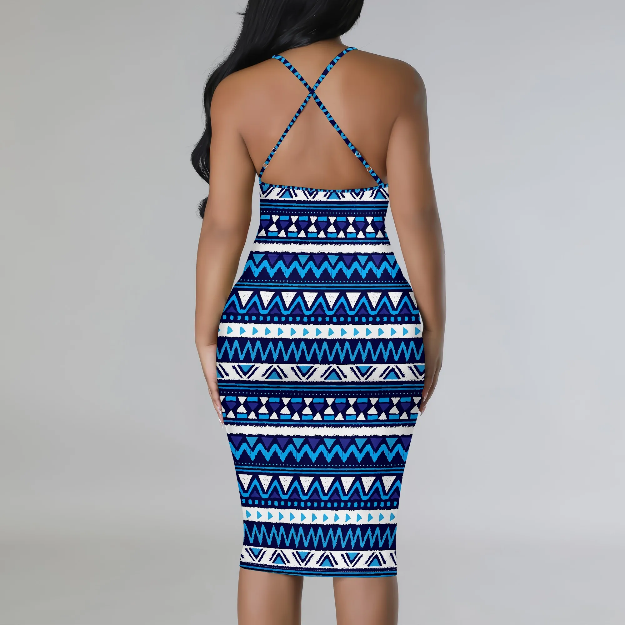 EQQZD Stylowa, seksowna sukienka bez rękawów z kwadratowym dekoltem, sukienka bodycon do kolan w stylu boho