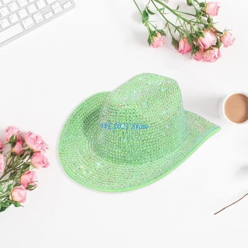 

G5GC Vacation Cowboy Hats Shining Embellished Rhinestones Caps for Club Carnivals