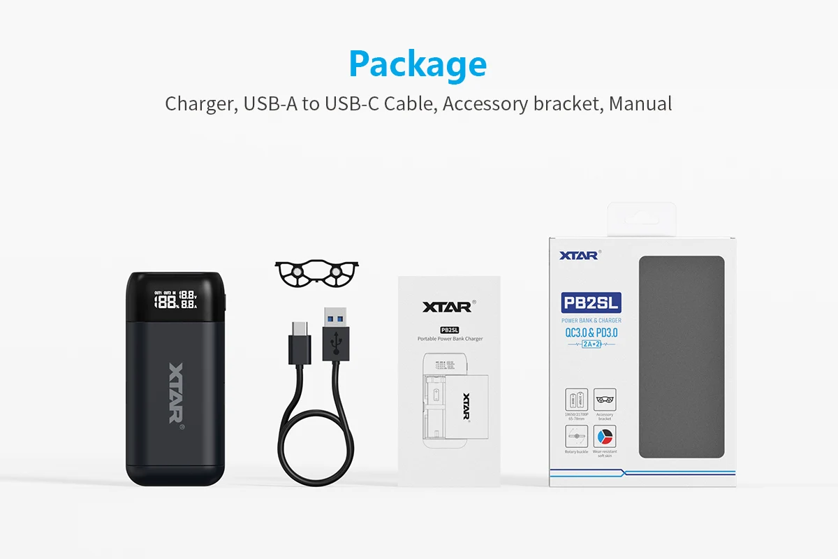 XTAR PB2SL USB Type-C Battery Charger Comes with Power Bank Function For 18650, 18700, 20700, 21700 batteries