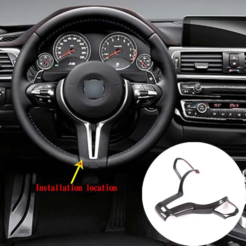 For BMW M series sports steering wheel button V-shaped integrated frame ABS carbon fiber pattern car modification accessories