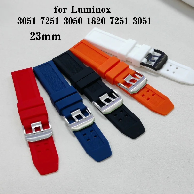 23mm Military Diving Sports Watchband for Luminox Watch 3051 7251 3050 1820 7251 3051 Silicone Rubber Watch Strap Black Belt