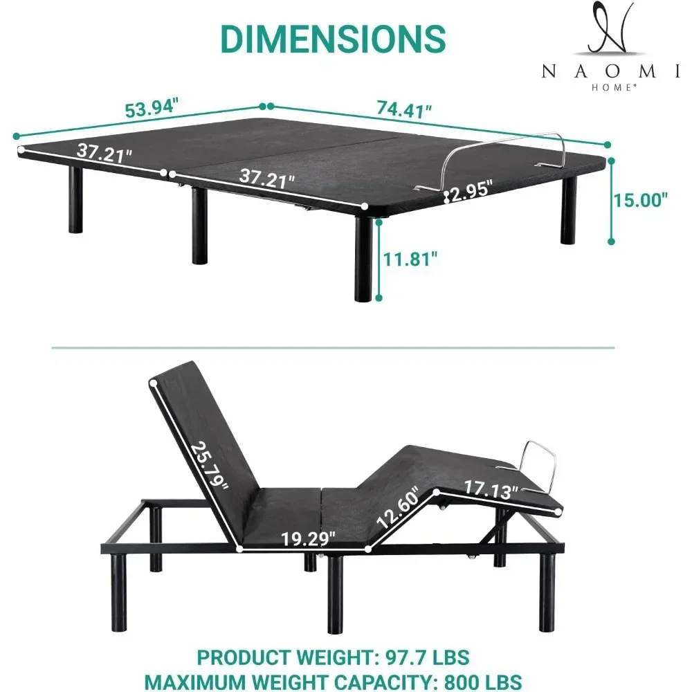 Deep Sleep Enabling Serenity Adjustable Bed Frame Full, Head & Foot Incline, 7 Adjustable Positions, Wireless Remote