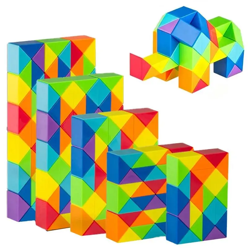 3D Colored Magic Cube Magic Rule Snake Multi-color Puzzle Fidget Decompression Transformable 24-72 Segments Educational Toys