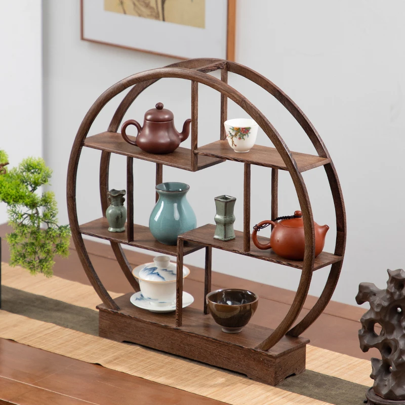 Cup Tray Gongfu Tea Tray Chicken Winged Wood  Shelf Display Chinese Solid Wood Tea Ware Storage Shelf  Plate Bamboo Holder