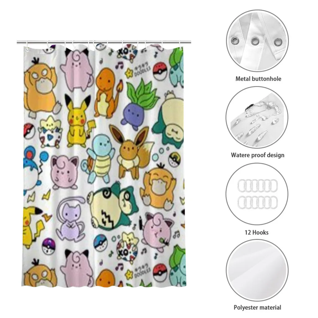 Pokemon Shower Curtain for Bathroom  Aesthetic Room Decoration