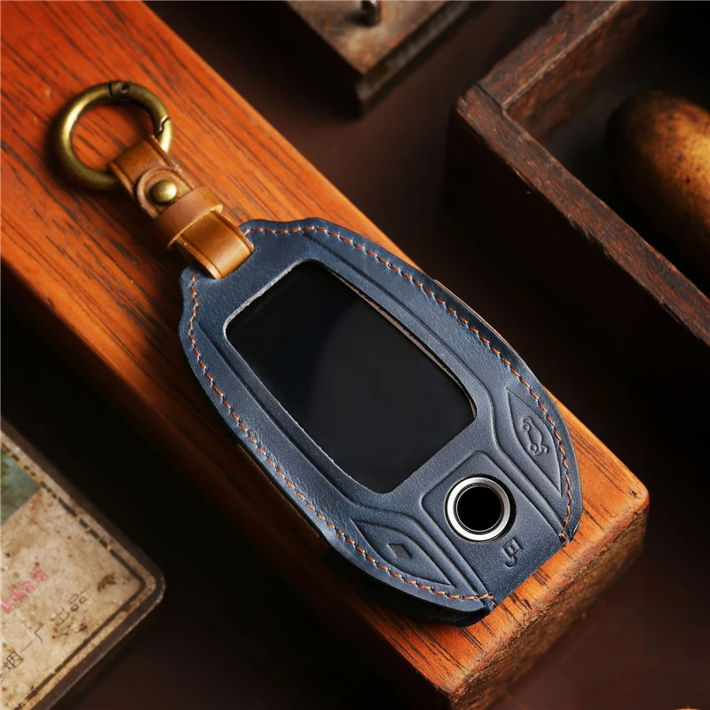 Leather Car Key Case LCD Smart Remote Cover LED Display Shell Bag For BMW G11 G12 G30 G31 G01 G02 X5 X7 M5 M8 M760Li 5 7 Series