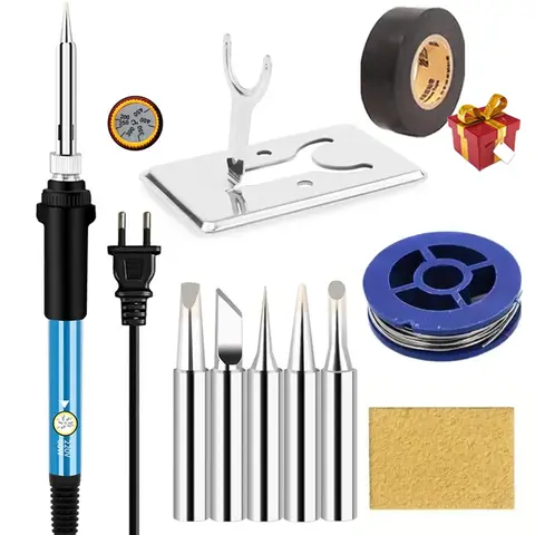 전기 납땜 다리미, 온도 조절 가능, 교체 가능한 납땜 다리미 헤드, 납땜 다리미 펜 용접 키트, 10 인 1, 60W, 신제품
