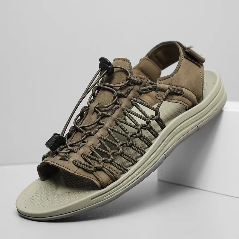 

2025 Summer Men Soft Bottom Sandals Comfy Flat Designer Outdoor Antiskid Walking Sandals Men's Casual Leather Beach Roman Shoes