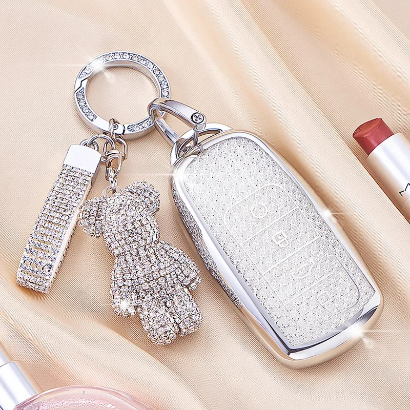 White Diamond Pattern TPU for Chery JAECOO J7 J8 TIGGo 8PRO OMODA 5 Remote Smart Car Key Case Cover Fob Bag Keychain Accessories