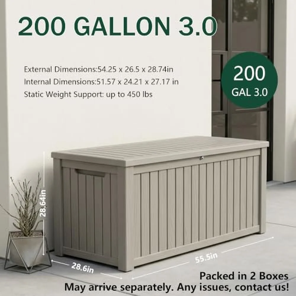 Outdoor Storage Box 200 Gallon Waterproof Deck Box [Upgraded 3.0]