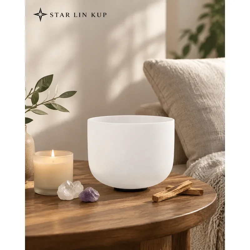 STAR LIN KUP 7 Inch White Frosted Quartz Crystal Singing Bowl C D E F G A B Note Sound Healing Therapy Meditation Chakra