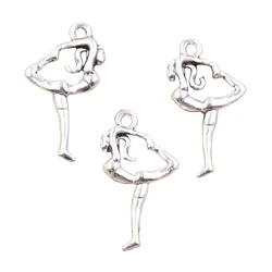 15pcs Charms Gymnast Sporter Gymnastics Player 26x15mm Antique Silver Color Pendants Making DIY Handmade Tibetan Finding Jewelry