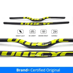 Ullicyc Full Carbon MTB Handlebar 3K Gloss Yellow 580-740mm Flat/Rise Bicycle Bar, Lightweight Update for MTB & Electric Scooter