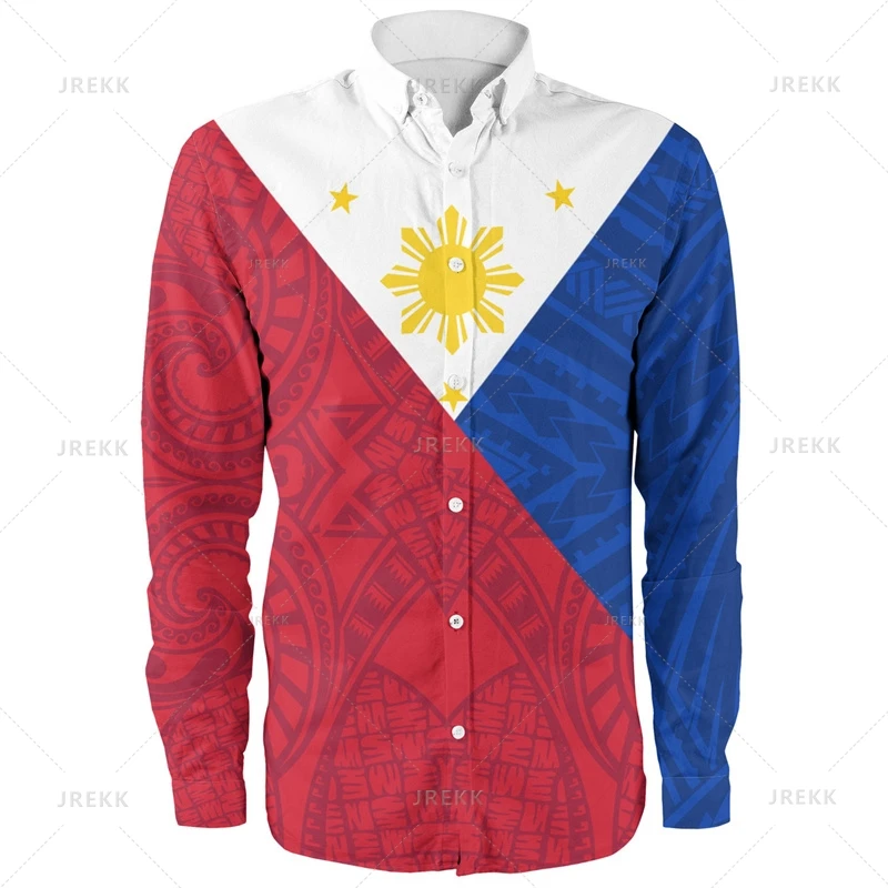 Small Size 3D Philippines Pride Printing Long Sleeve Shirts Men Philippines Ethnic Patterns Graphic Shirts & Blouses Ropa Hombre